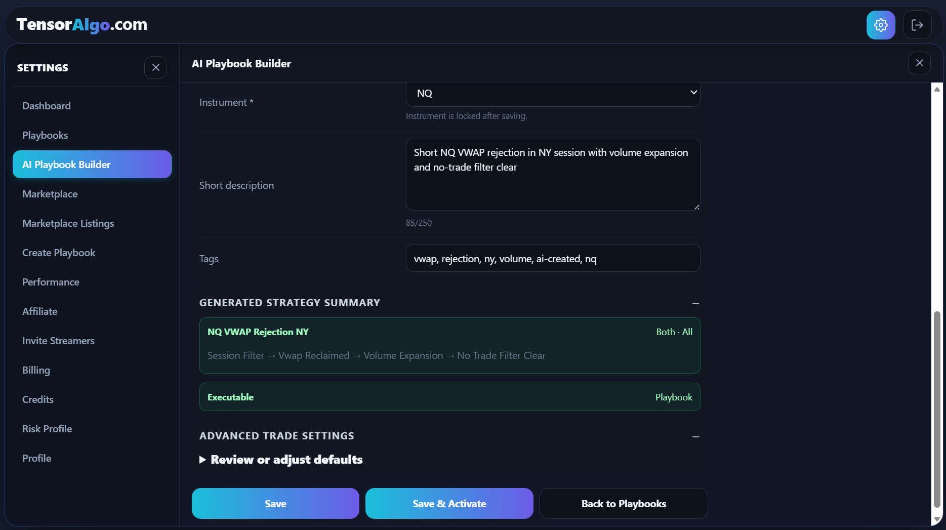 AI-generated Playbook with Save and Save & Activate actions
